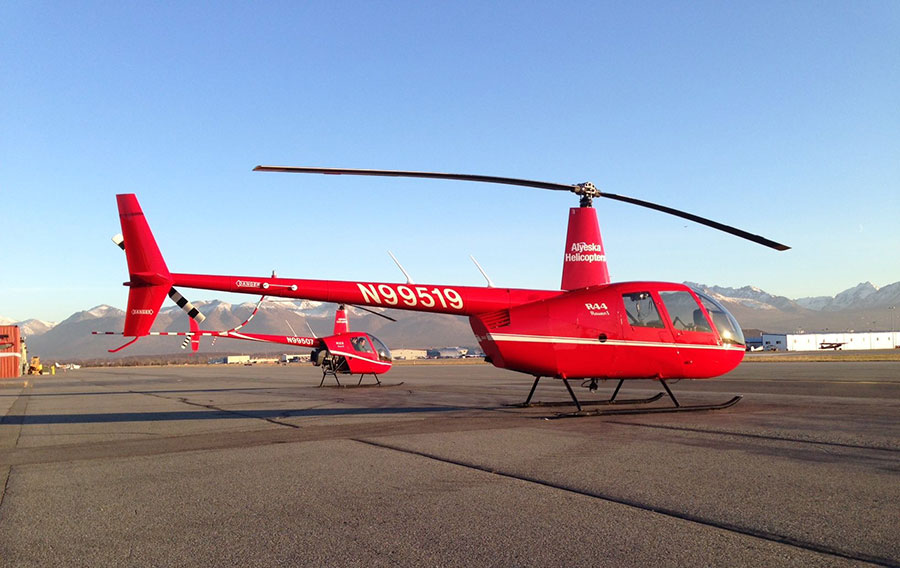 Robinson R-44 helicopter at the airport